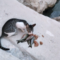 一只猫正在吃海鲜大餐