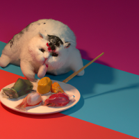 一只猫正在吃海鲜大餐