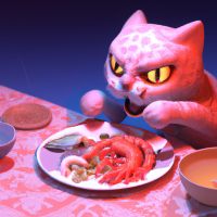 一只猫正在吃海鲜大餐