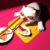 一只猫正在吃海鲜大餐