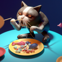 一只猫正在吃海鲜大餐